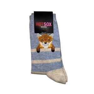 Hot Sox Women Blue Stripe Fox Crew Socks One Size